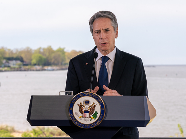 Secretary of State Antony J. Blinken delivers a speech on American Leadership on Climate, in Annapolis, Maryland on April 19, 2021.