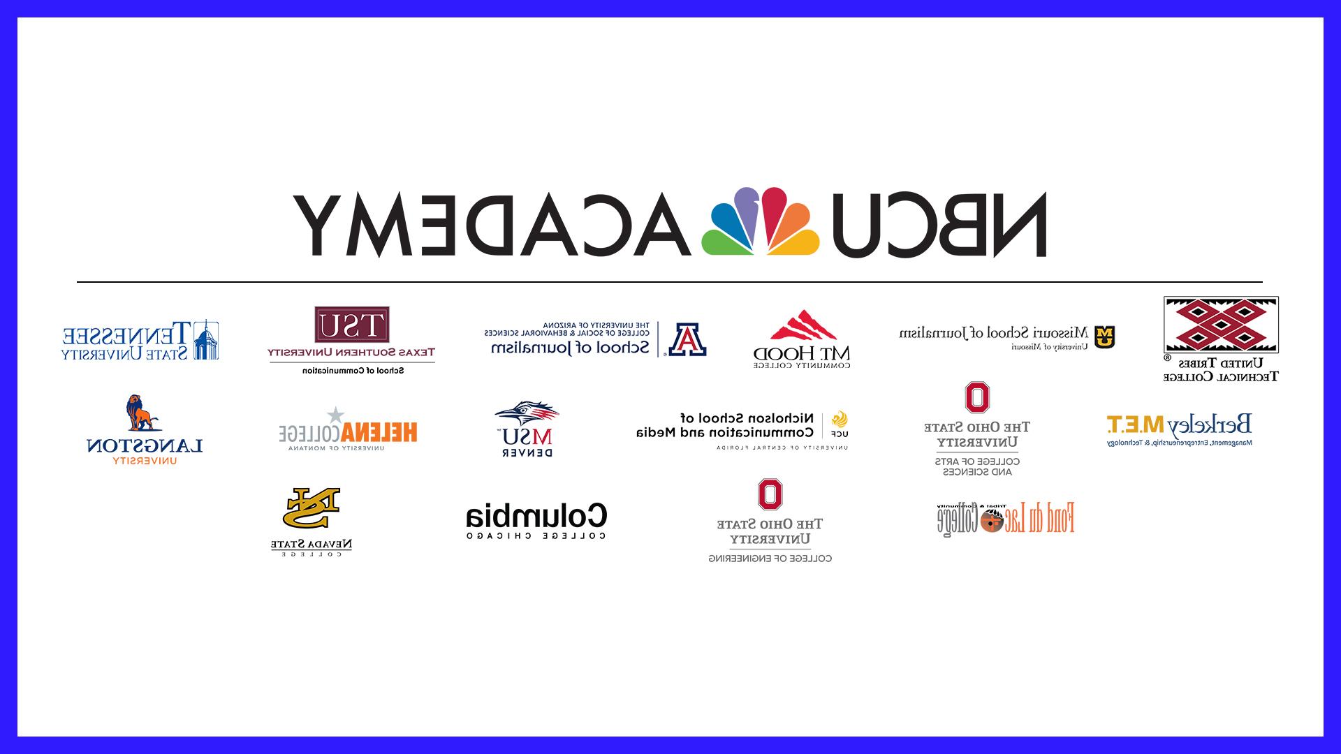 Logos for academic institutions who partner with NBCUniversal Academy