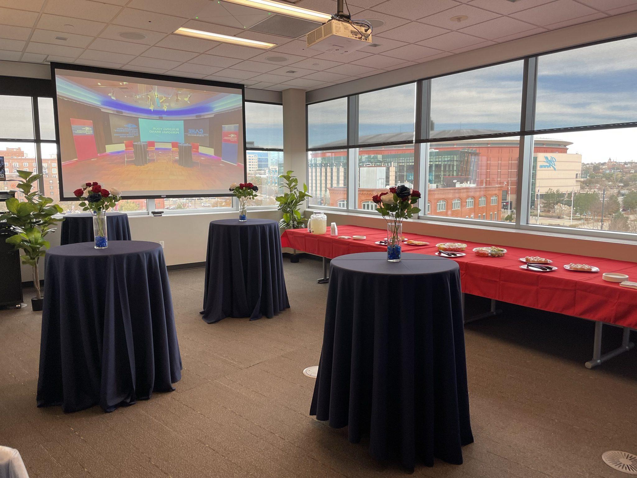 A breakout room setup for conversation opportunities before, during, or after an event.
