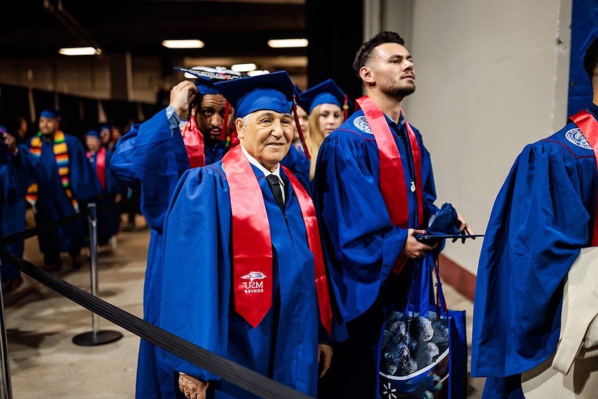 Students walking at the MSU Denver Spring 2023 commencement ceremony